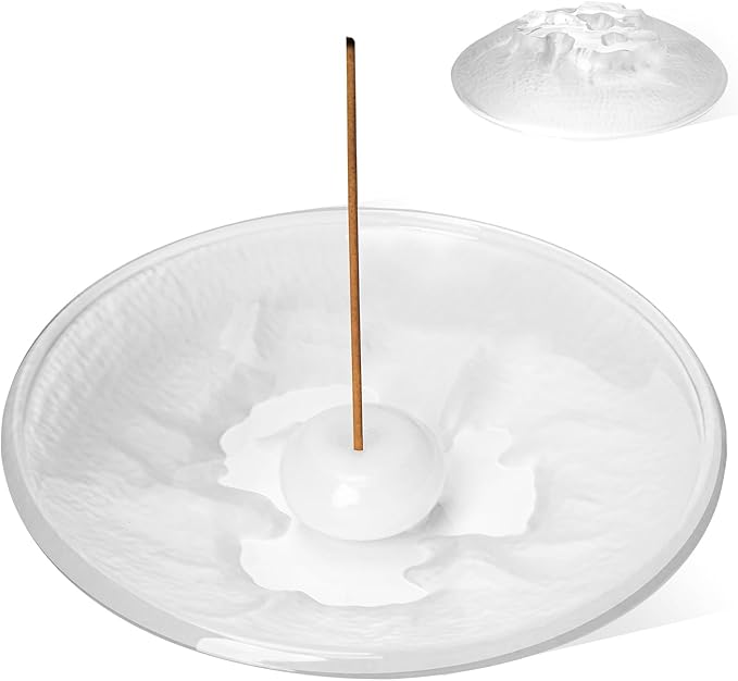 Glass Incense Burner Holder with 3D Base Design - 4.5" Frosted Hammered Texture Ash Catcher Tray, The Minimalist Design Burner for Stick Incense, Meditation Home Desk Accessory