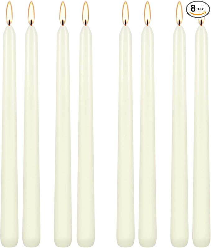 8 Pack Ivory Taper Candles 10 Inch Tall 3/4 Inch Thick Burn 8 Hours