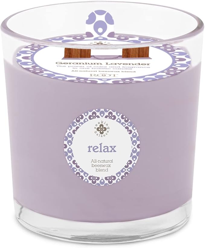 Root Candles Seeking Balance Wood Wick Spa Candle Aromatherapy Candles, 12-Ounce, Relax: Geranium Lavender
