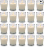 Set of 20 White Votive Candles Clear Glass Filled Unscented Soy Wax Candle for Home Spa Weddings Birthday Holidays Party and DIY