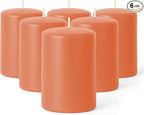 Biedermann & Sons 45-Hour Long Burning Unscented Pillar Candles, Peach, 3 x 4 Inch - Set of 6