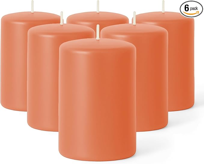 Biedermann & Sons 45-Hour Long Burning Unscented Pillar Candles, Peach, 3 x 4 Inch - Set of 6