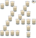 Set of 24 White Votive Candles for Home Décor Weddings Holidays Party and DIY, Unscented Soy Wax Candle Filled in Clear Glass