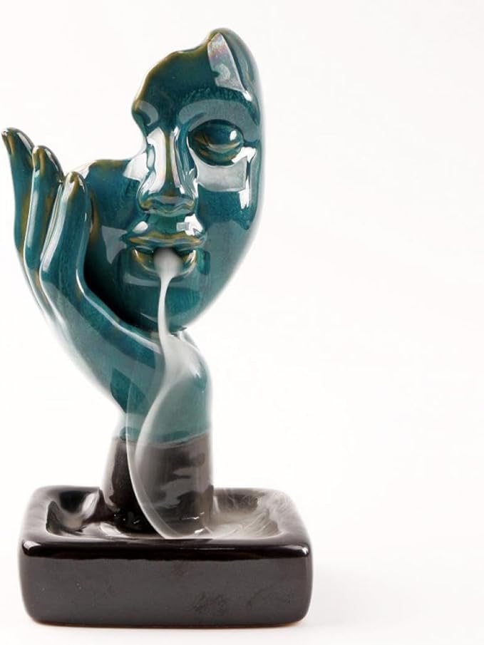 YYW Ceramic Incense Holder,Meditative Backflow Waterfall Incense Burner,Face Thinking Incense Waterfall with 20 Backflow Incense Cones + 30 Incense Stick for Women Men Room Decor