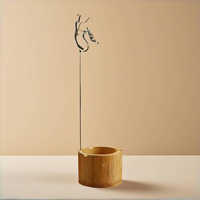 Incense Holder for Sticks with Ash Catcher - Dragon Design Smoke Waterfall, Spill-Proof Bamboo Base & Zinc Alloy Clip for 1-5mm Sticks, Yoga Meditation Zen Altar (13 Inch)