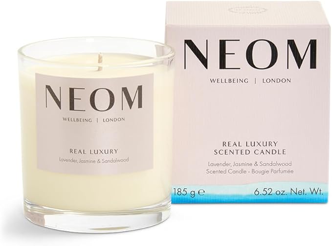NEOM- Real Luxury Scented Candle,1 Wick | Lavender & Rosewood | Essential Oil Aromatherapy Candle | Scent to De-Stress