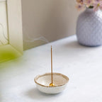 Asayu Japanese Small Mini Incense Holder for Sticks 3.3 inch (83mm), Made in Japan Ceramic Ash Catcher and Brass Incense Burner Set for Yoga, Meditation (Small Pearl Incense Holder)