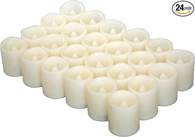 CANDLE CHOICE Battery Operated Flameless Votive Candles with Timer, Small Timing LED Candle Lights with Automatic Built-in Daily Cycle Timer, 6-Hour on 18-Hour Off, Pack of 24, Batteries Included