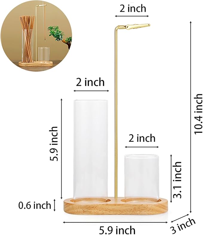 2 in 1 Incense Holder for Sticks, Anti-Ash Flying Incense Burne with Glass Ash Catcher and Incense Sticks Organizer for Meditation Yoga Spa Home Decor (Light Base)