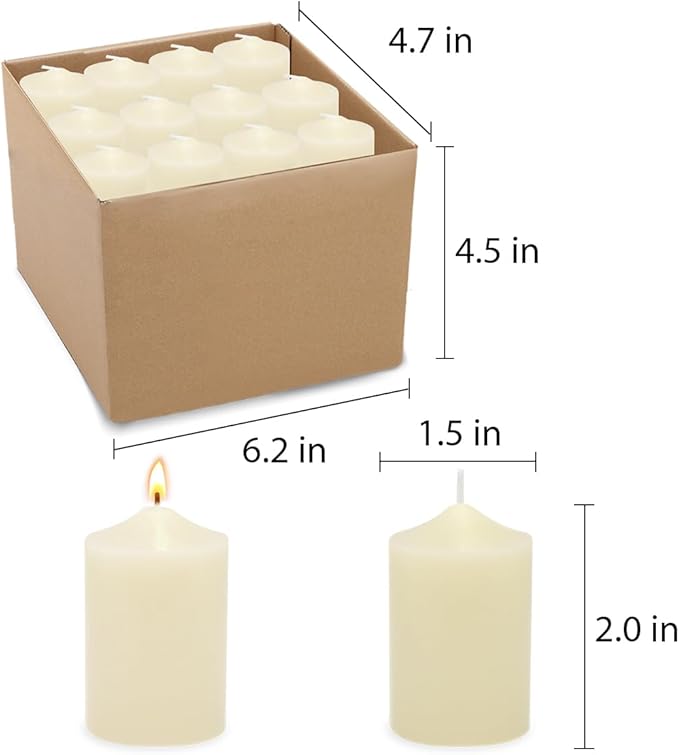 24 Packs Ivory Votive Candles, Unscented Small 1.5 Inch by 2.0 Inch Wax Candles for Wedding, Party & Home Dinner Table Decoration - 12 Hour Burning
