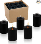 24 Packs Black Votive Candles, Unscented Small 1.5 Inch Diameter 2.0 Inch Tall Wax Candles for Halloween Wedding, Party & Home Dinner Table Decoration - 12 Hour Burn Time