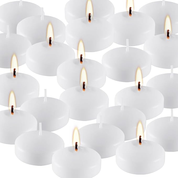 50 Pack of 2-Inch White Floating Candles - Ideal for Weddings, Home Décor, Spa Baths, and Romantic Settings.