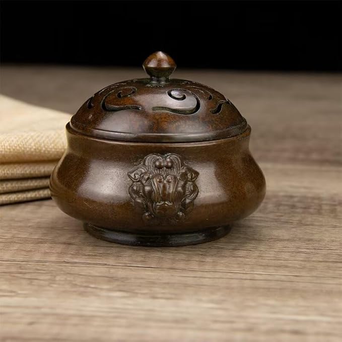 Copper Incense Burner Chinese Brass Incense Burner Kit Traditional Zen Incense Burner Antique Style Office Yoga Home Decor 4.3 * 3.9 * 3.4IN 1.3LB