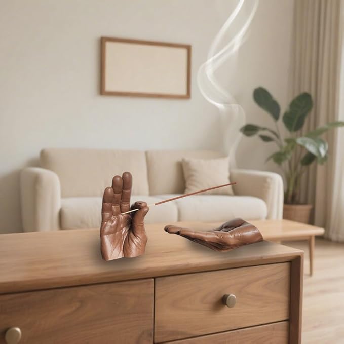 Hand Statues Incense Holder - Incense Burner Ash Catcher, Handcrafted Incense Stick Holder with Ash Catcher, Artisan Incense Burner for Meditation & Yoga (Brown)