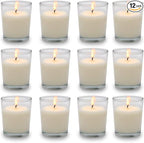 Set of 12 White Votive Candles Clear Glass Filled Unscented Soy Wax Candle for Home Décor Spa Weddings Birthday Holidays Party and DIY