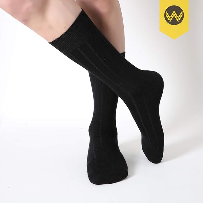 WANDER Mens Dress Socks Double Needle Rib Cotton Solid Premium Socks Lightweight Classic Business Socks 6/8 Pairs 7-12/13-15