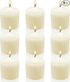Ivory Votive Candles, 9 Packs Unscented Small Votives for Wedding, Holiday Party, Home Decoration (8 Hour), 1.5" D x 1.25" H