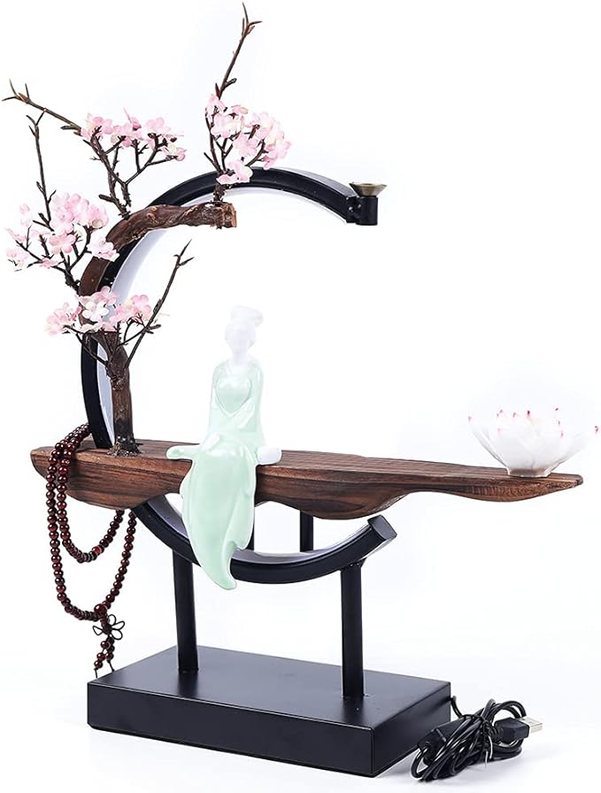 Backflow Incense Holder with LED Light, Chinese Style Ceramic Backflow Incense Burner Perfect for Relaxing or Home Decor (Chinese Style A)