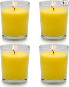 Small Citronella Candles Outdoor and Indoor, Yellow Soy Wax Votive Candles for Party Dinner and Camping - 12 Hours Burn Time, Set of 4