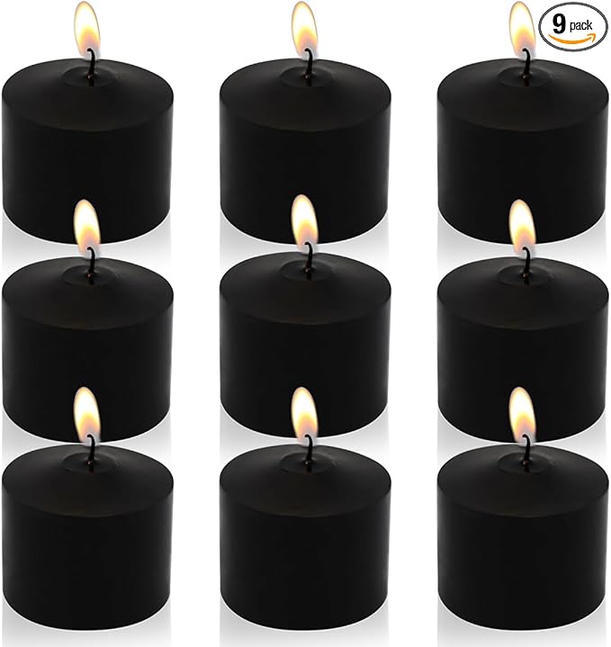 9-Pack 1.25-Inch Black Votive Candles for Halloween – Unscented Small Tealight Candle for Home Decor, Church and Special Occasions