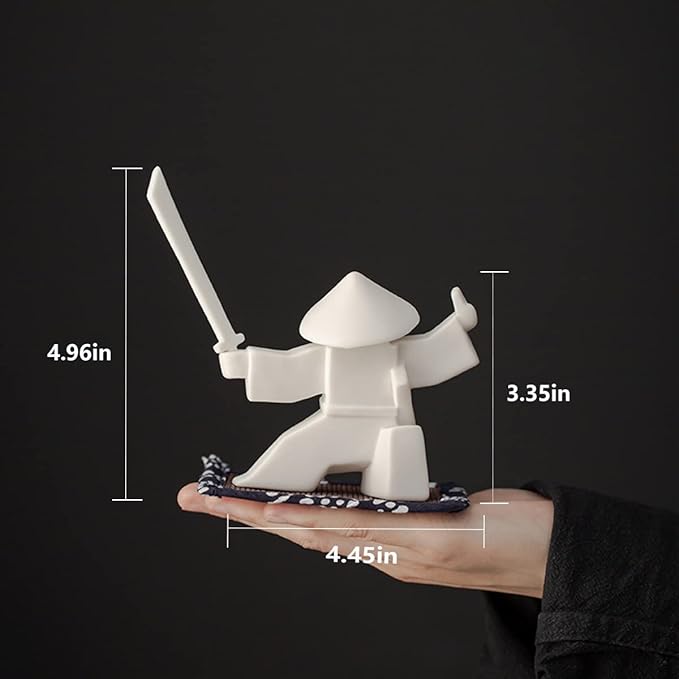 LYART Samurai Statue Decor Japanese Warrior Decor Children's Room Statues, Kongfu Tea Pet Decoration, Incense Holder for Stick Burner(White2 and Green2)