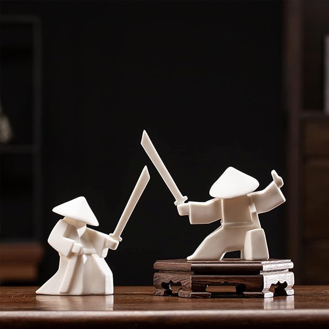 LYART Tea Pet Warrior Statue Figurine Tea Ornament Accessories Cute Kung Fu Tea Decoration Gift for Tearoom Home Office Children's Day Gift for Tea Lover (White1 and White2)