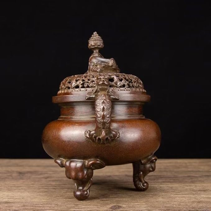 Copper Incense Burner Chinese Brass Incense Burner Kit Traditional Zen Incense Burner Antique Style Office Yoga Home Decor 7.9 * 5.9 * 8.3IN 6.3LB