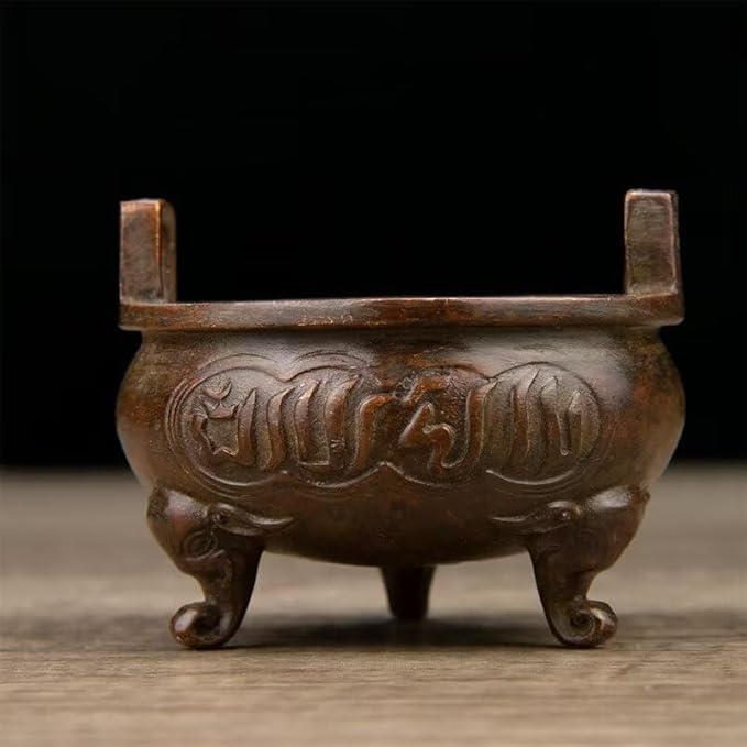 Incense Burner Chinese Incense Holder Brass Incense Burner Zen Copper Incense Burner Antique Style Home Office Fengshui Decor 3 * 3 * 2.4IN 0.6LB