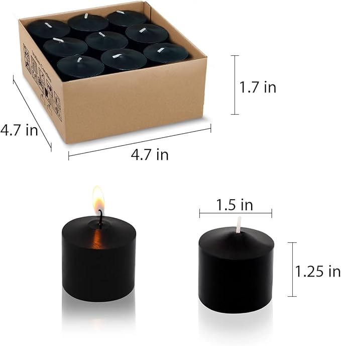 9-Pack 1.25-Inch Black Votive Candles for Halloween – Unscented Small Tealight Candle for Home Decor, Church and Special Occasions
