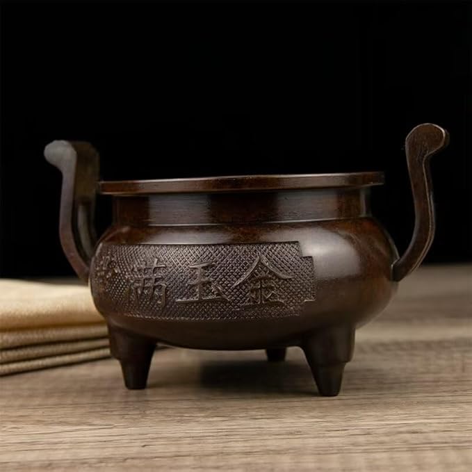 Incense Burner Chinese Incense Holder Brass Incense Burner Zen Copper Incense Burner Antique Style Home Office Fengshui Decor 7 * 5.1 * 4.3IN 2.2LB