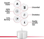 Lerner Clear Tea Lights Candles Bulk - Long Burning 8 Hour Clear Cup Tealight 50 Pack - Consistent Smkless Clean Burning - Holiday, Wedding, Spa, Emergency and Home Decoration Candles