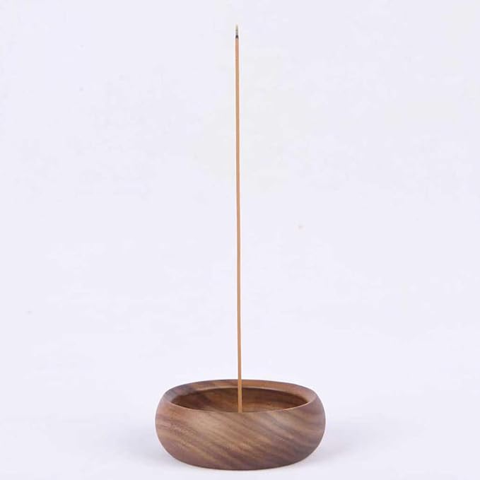 Black Walnut Incense Holder with 3-Hole Brass Plug, Traditional Bowl Design