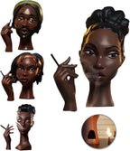 10 Inch Head Incense Burner Black Woman, Exquisite and Elegant Incense Burner,Unique Home Gift Table Accessories,Calm Room Waterfall Decoration (Eyes Open)