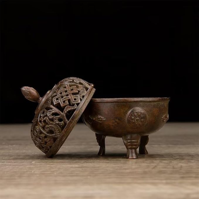 Incense Burner Chinese Incense Holder Brass Incense Burner Zen Copper Incense Burner Antique Style Home Office Fengshui Decor 2.6 * 2.6 * 3.5IN 0.6LB