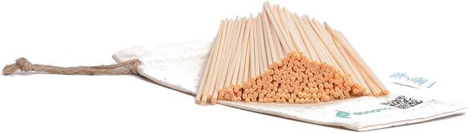 Resafy Reed Diffuser Sticks, Jecnovo Pack of 100 Fiber Sticks with Handmade Linen Bag, Safe and Non-Toxic, 9 Inches Long 3mm Diameter Aromatherapy Diffusers for Home, Spa and Office(Beige)