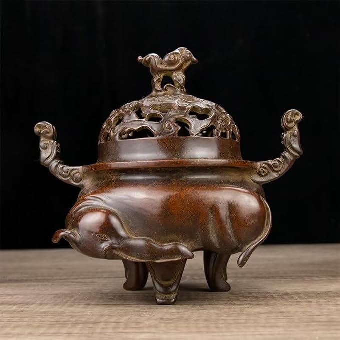 Incense Burner Chinese Incense Holder Brass Incense Burner Zen Copper Incense Burner Antique Style Home Office Fengshui Decor 8.3 * 5.5 * 7.9IN 9.3LB