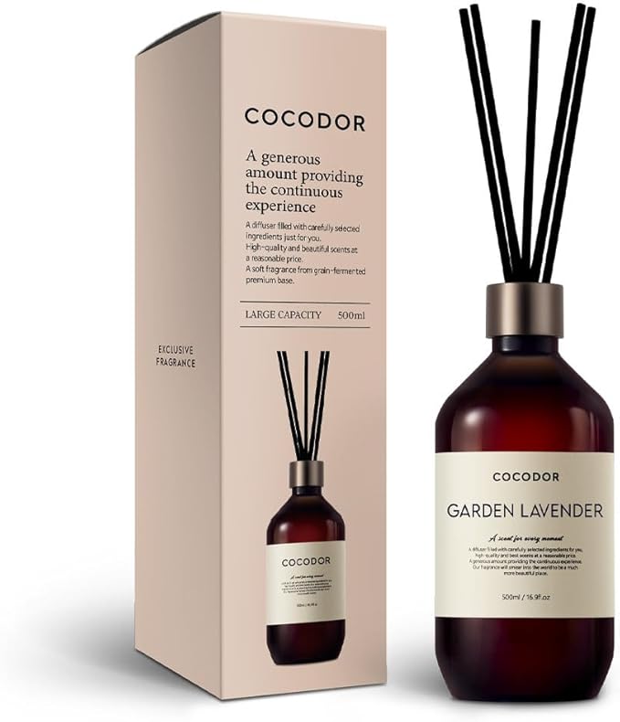 COCODOR Premium Reed Diffuser/Garden Lavender/16.9oz(500ml)/1 Pack/Fragrance Scent Essential Oil Stick Diffuser Set for Bedroom Bathroom Home Décor
