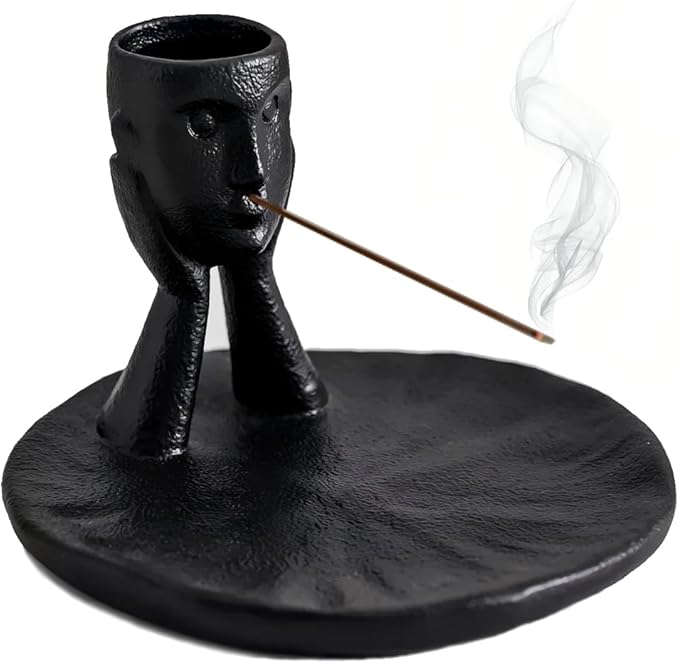 Incense Holder Modern Ceramic, Creative Incense Burner Head Sculpture Figurine Jewelry Dish Trinket Tray Incense Ash Catcher for Burning Sage Stick Unique Gift Home Decor - Black