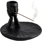 Incense Holder Modern Ceramic, Creative Incense Burner Head Sculpture Figurine Jewelry Dish Trinket Tray Incense Ash Catcher for Burning Sage Stick Unique Gift Home Decor - Black