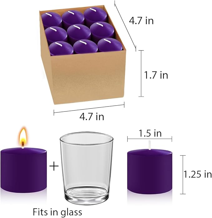 9-Pack 1.25-Inch Purple Votive Candles, Unscented Small Tealight Candle for Home Decor and Special Occasions