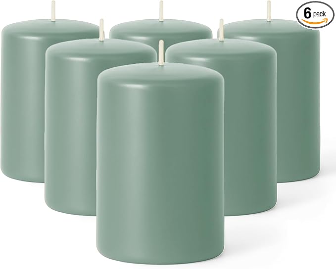 Biedermann & Sons Dripless Unscented Pillar Candles, 45-Hour Burn Time, Seafoam Green, 3 x 4 Inch - Set of 7