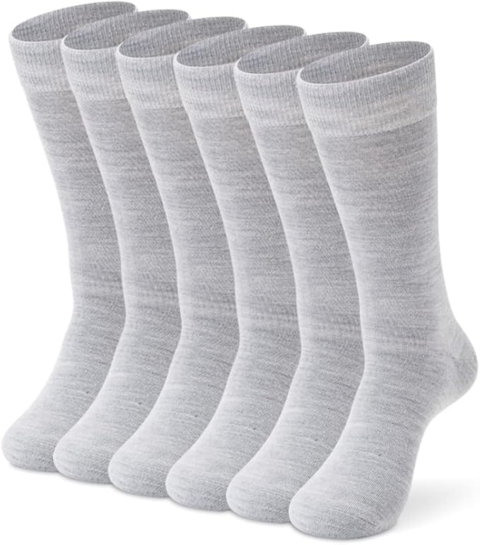 LIXIA Men's Thin Merino Wool Socks, Cozy Winter Warm Breathable Mid-calf Casual Dress Liners 3/6 Pairs Pack