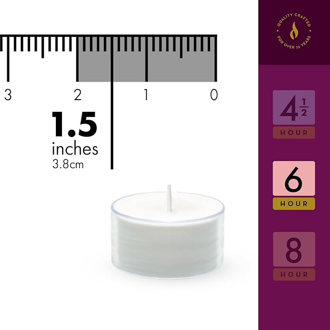 Lerner Tealight Candles in Clear Cups, 200 Count| 6 Hours Long-Burning White Tea Light Candles| Non-Toxic, Smokeless & Soot-Free Tea Light Warmer Candles | Unscented Party, Décor, Shabbat Tea Candles