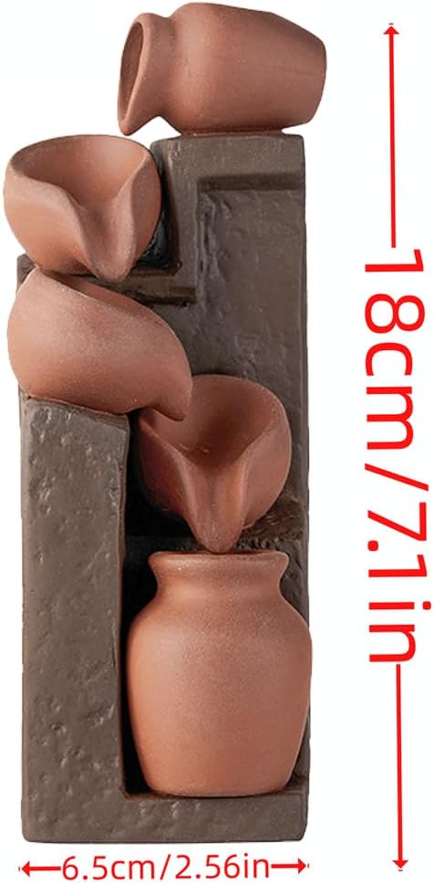 Unique Cascading Basins Ceramic Waterfall Incense Holder, Paired with a Pack of Backflow Incense Cones. (Primary)