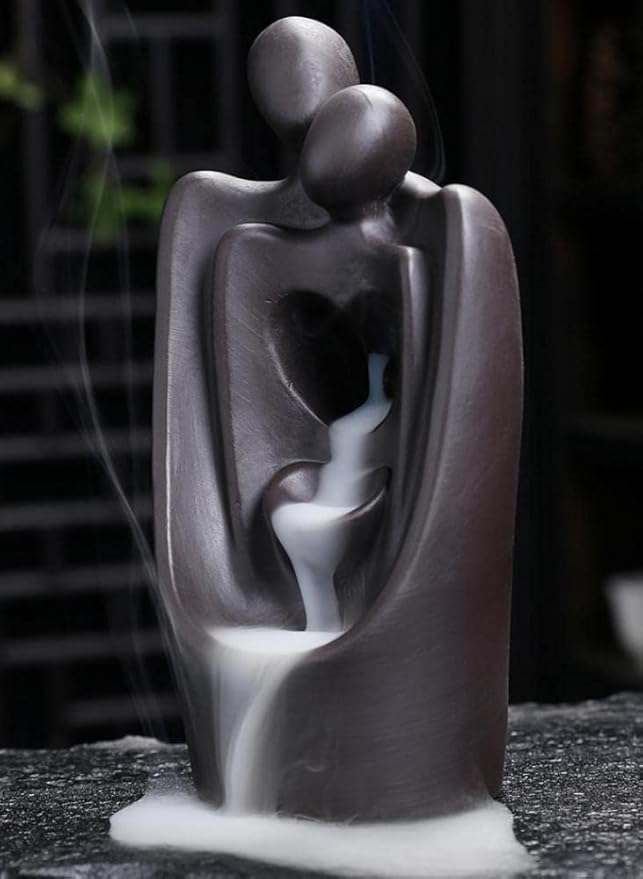 Simcat Backflow Incense Burner Handicraft Hugging Lovers Incense Waterfall Burner Ceramic Incense Holder Censer Romantic Home Decor +20 Backflow Incense Cones 30 Incense Sticks 1 Tweezer 1 Mat
