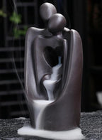 Simcat Backflow Incense Burner Handicraft Hugging Lovers Incense Waterfall Burner Ceramic Incense Holder Censer Romantic Home Decor +20 Backflow Incense Cones 30 Incense Sticks 1 Tweezer 1 Mat