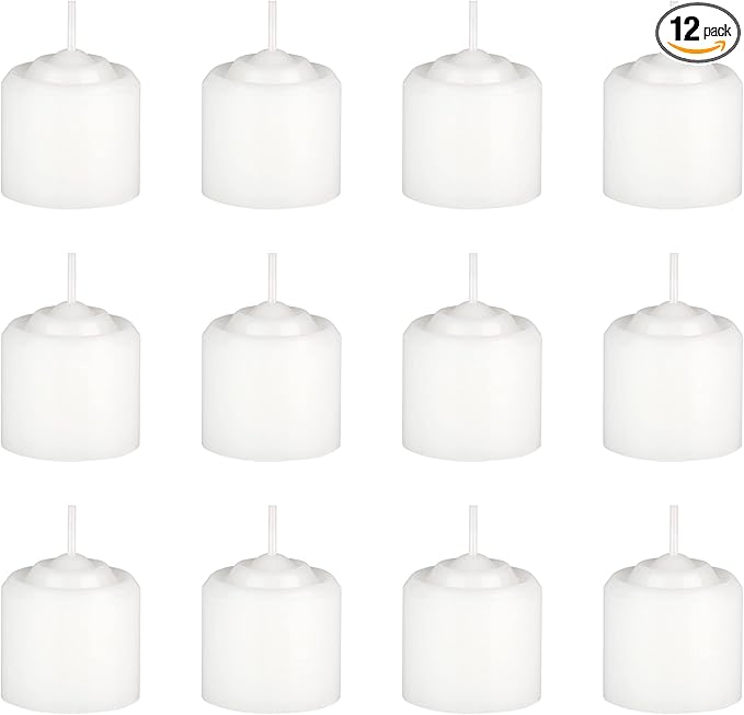 Mega Candles 12 pcs Unscented White Votive Candles, Hand Poured Wax Candle 10 Hours 1.38 Inch x 1.5 Inch, Home Décor, Wedding Receptions, Centerpieces, Occasions, Events, Meditations, Holders