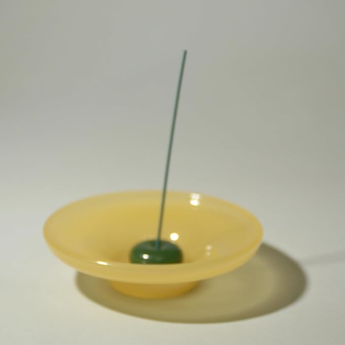 LIULI Glass & JadeIncense Holder, – Glass Ceramic Stick Burner for Meditation, Aromatherapy,The Minimalist Design Burner for Stick Incense (Amber Base Green Insert)