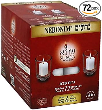 Only Kosher Candy Neronim 4 Hours Burning Time Votive Shabbat Candle, Traditional Shabbos Candles, 72 Pack