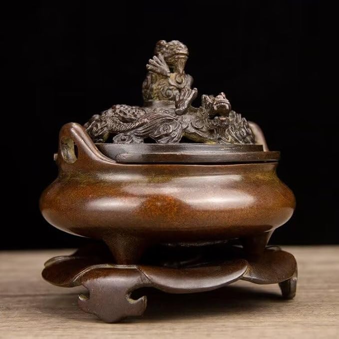 Copper Incense Burner Chinese Brass Incense Burner Kit Traditional Zen Incense Burner Antique Style Office Yoga Home Decor 5.3 * 3.9 * 5.7IN 6.2LB